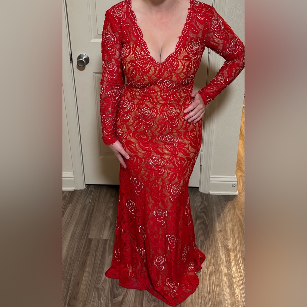 Jovani red lace gown